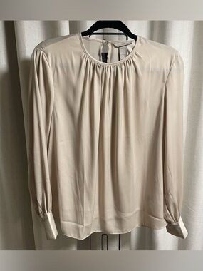 Classic Ivory Long-Sleeve Pleated Blouse by H&M